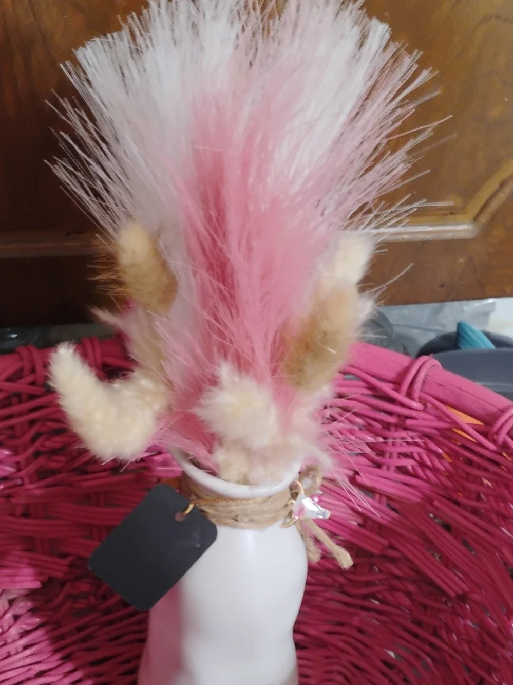 White Ceramic Vase with Pink and Gold Charm Accent